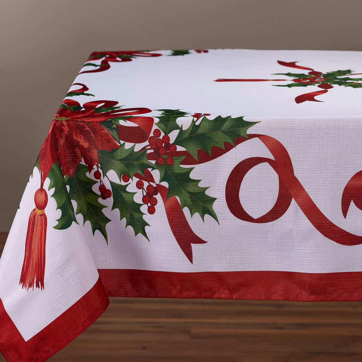 Kadut Christmas Ribbon Tablecloth (60 x 102 Inch) for 6 Foot Rectangle Tables, Heavy Duty Fabric, Stain Proof Xmas Ribbon Table Cloth for Harvest, Holiday, and Fall, & Christmas Dinner.