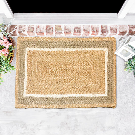 Chardin home Hand Woven Natural Jute Braided Rug -17x29 Inch | Vintage Boho Reversible Doormat for Entryway, Front Door | Farmhouse Natural Fiber Rugs for Bedroom, Kitchen, Living Room