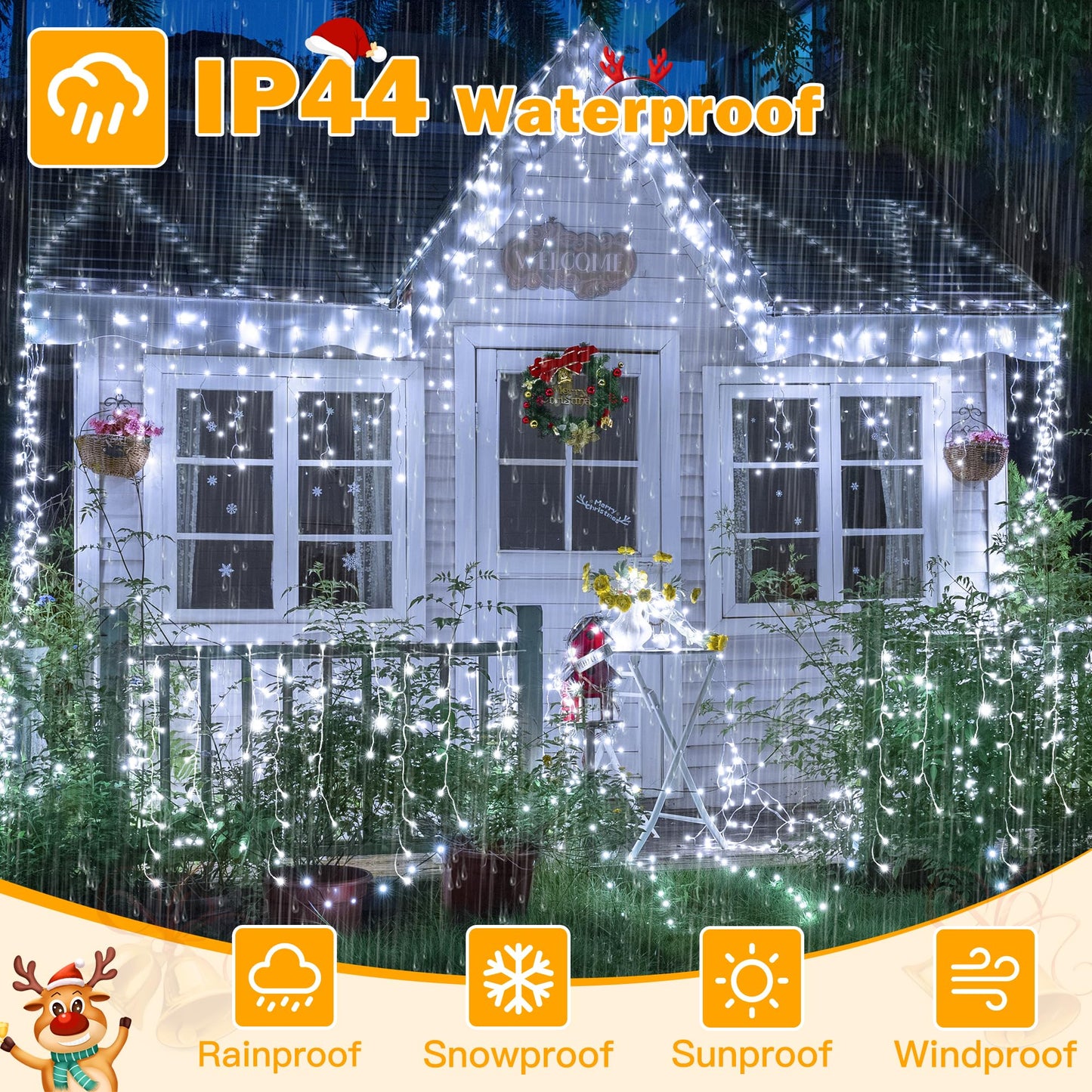 Ollny Icicle Lights 720LED 60FT, Cool White Christmas Lights with Remote 8 Modes Dimmable, Waterproof Connectable Timer Hanging Light for House Outdoor Outside Yard Indoor Decorations