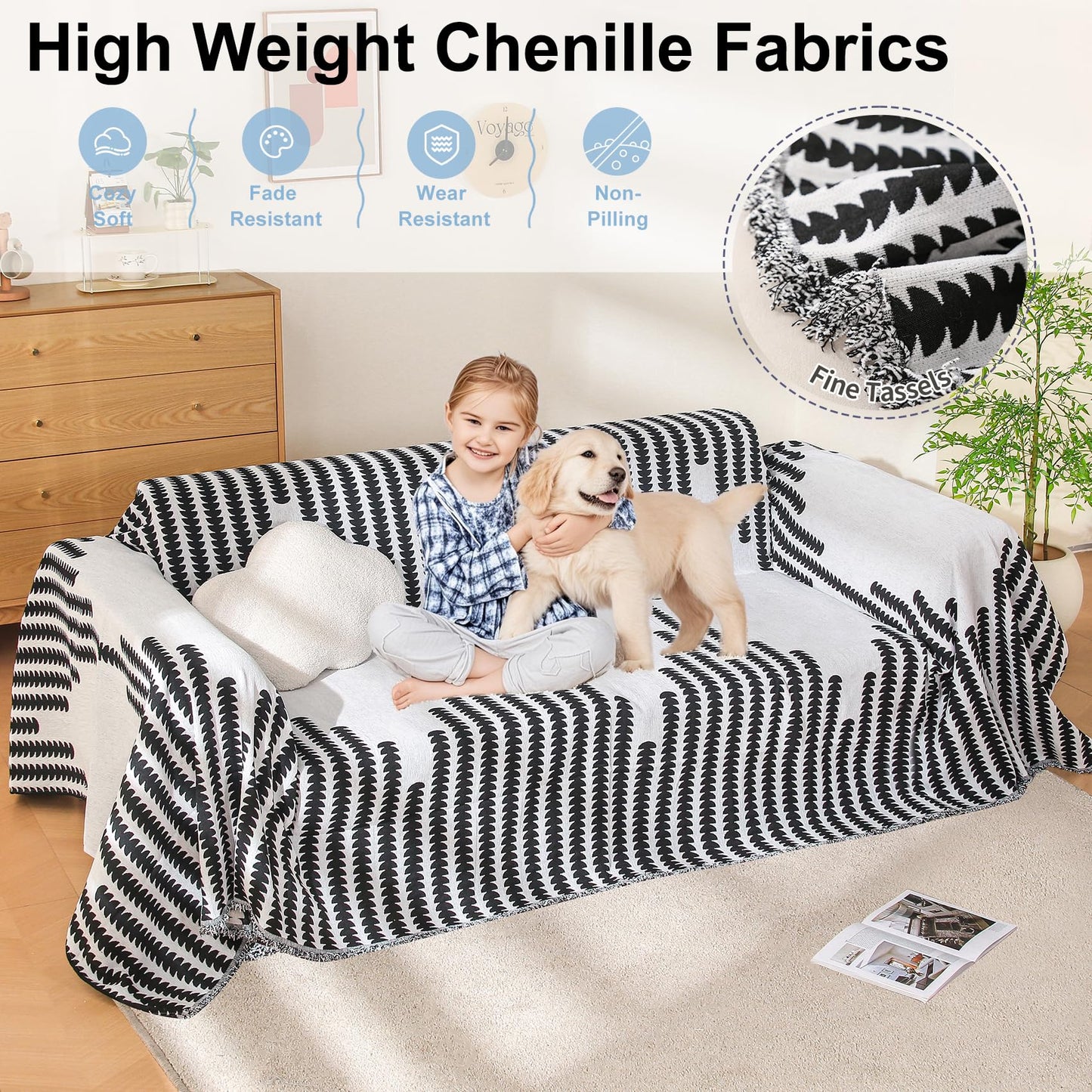 COHOLYTY Boho Couch Cover, Sofa Cover, Sofa Covers for 2 Cushion Couch, Washable Sectional Couch Covers for Dogs Pet Furniture Protector Couch Cover Blanket for Living Room (2# White, 71" x 118")