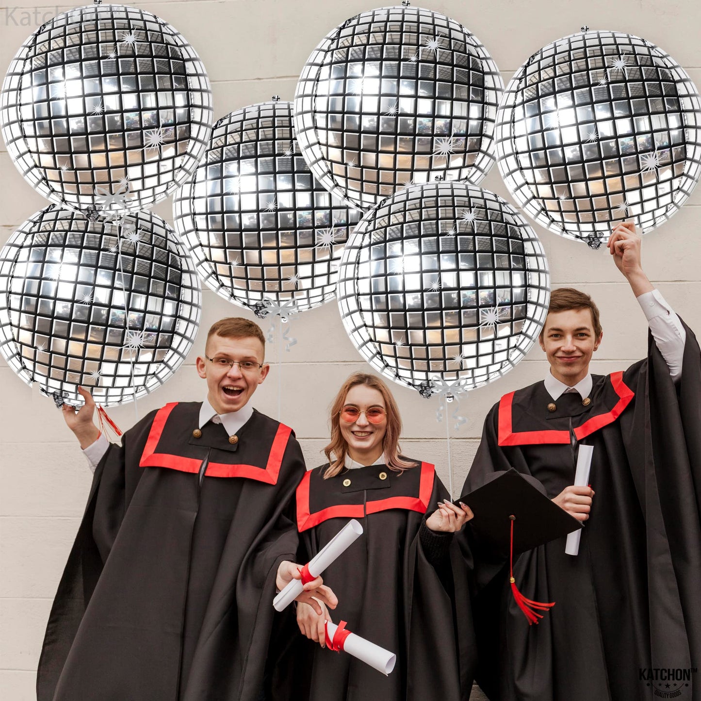 KatchOn, Big Silver Disco Ball Balloons - 22 Inch, Pack of 6 | Disco Party Decorations, 4D Sphere Disco Balloons for 70s Theme Party Decor, Bachelorette Party Decorations | Graduation Decorations 2026