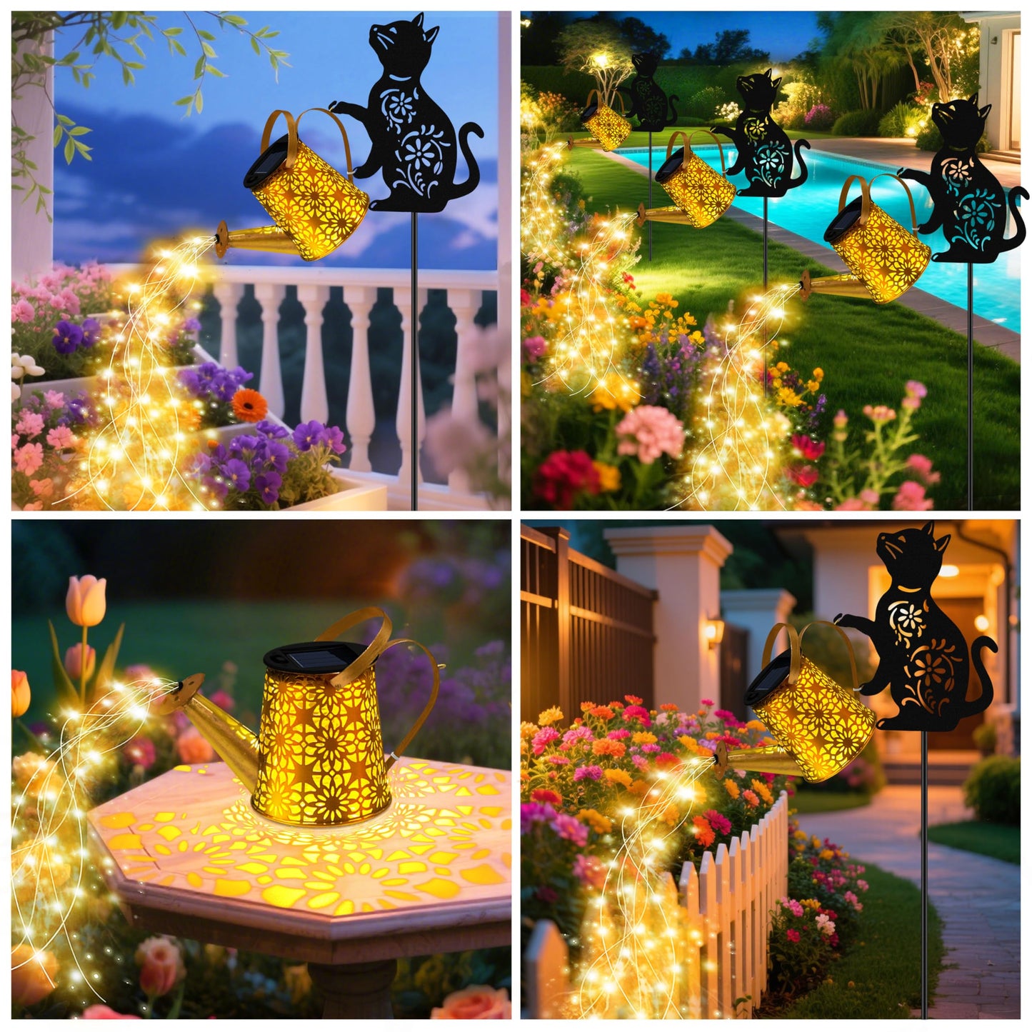 Solar Watering Can Lights, Cat Hanging Lantern Solar Lights Outdoor, Cat Lover Gifts for Mom Women Birthday Mother's Day Christmas, Waterproof Garden Decor Outside Patio Yard Pathway Backyard