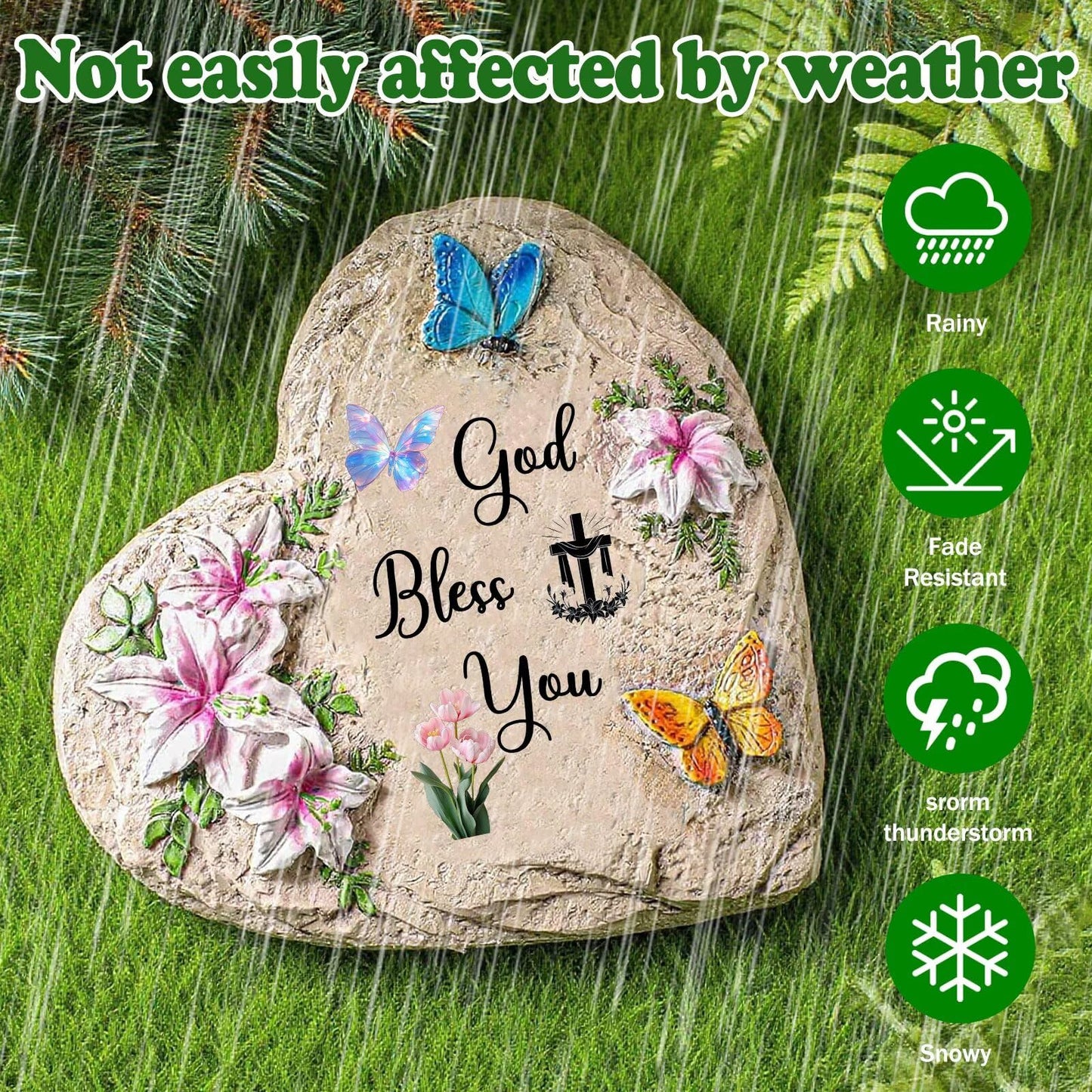 God Bless You-Resin Stepping Stone,Outdoor Garden Pathway Decoration,Heart Shaped Decorative Stone for Garden,Walkway Sculpture Yard Art for Patio,Home Decor