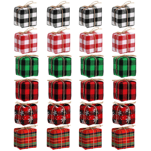 Chivao 24 Pcs Christmas Tree Decorations Mini Presents for Crafts Buffalo Plaid Miniature Box Ornaments Hanging Tiny Wrapped Presents for Xmas Party Decor(1.18 in,Multicolor)