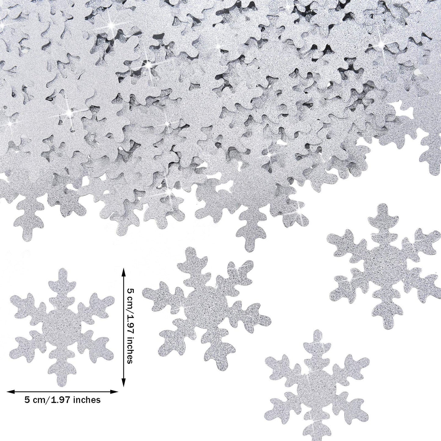 Skylety 100 Pcs Large Snowflake Confetti 1.97 Inch Glitter Christmas Confetti Double Sided Sprinkles Snowflake Party Table Decoration for Winter Christmas Holiday(Silver)