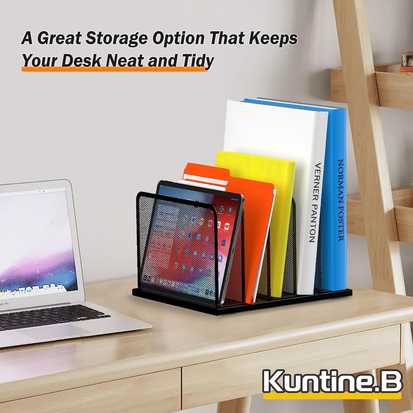Kuntine.B Desk File Organizer 5 Sections Upright Mesh Desktop Organizer File Sorter Office Organization File Holder for Home, Office & Classroom