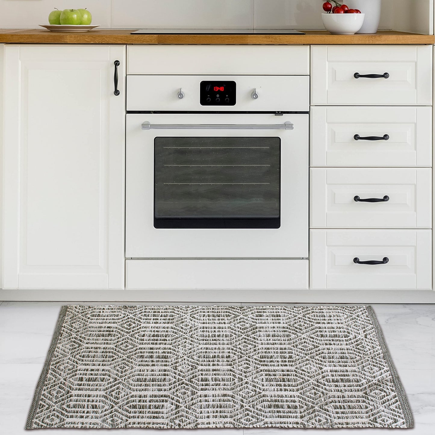Chardin home Grey, Green & Ivory Boho Throw Rug 2x3 feet |Hand Woven Farmhouse Rug | Great in Kitchens entryways doormats Bathrooms Meditation Mat | Machine Washable & Reversible Cotton Rugs