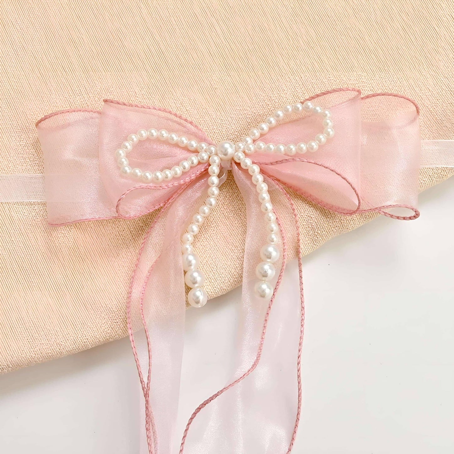 SIELUNO Bow Curtain Tiebacks 2 Pcs,Butterfly Curtain Ties with Pearls,Bowknot Curtain Ties for Home Decorative-White-86cm(33.86in)