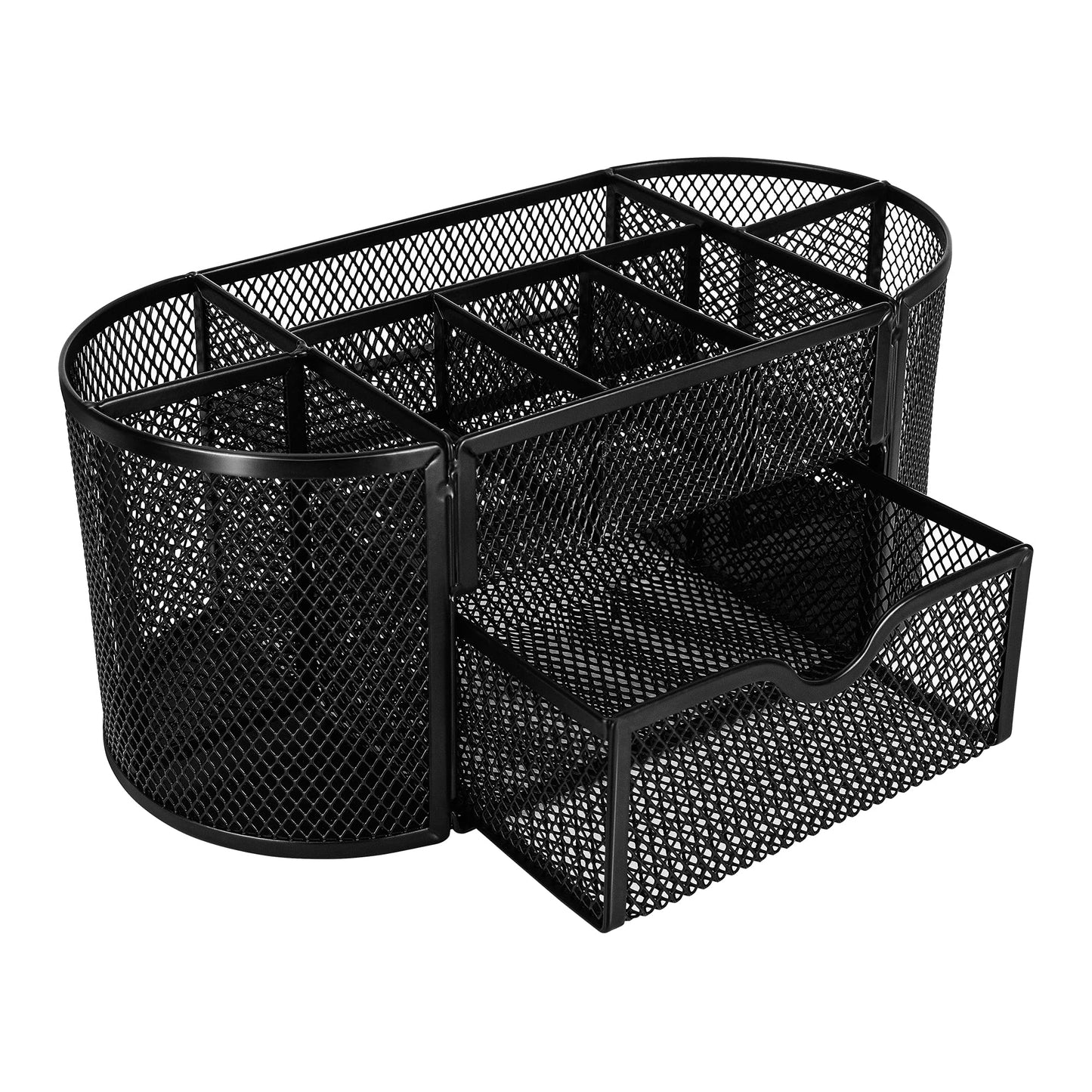 Amazon Basics Mesh Desk Organizer with Pen Holder, Pullout Drawer and Office Caddy Storage, 9.25" x 4.53" x 3.94", Black