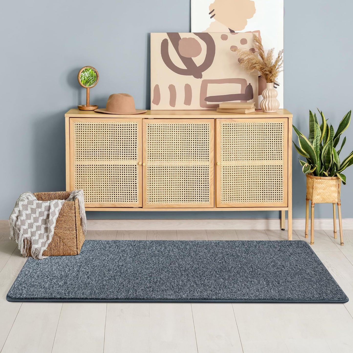 Chicrug Modern 2x6 Runner Rugs for Bedroom Living Room, Memory Foam Low-Pile Hallway Carpet Runner Rug for Entryway Kitchen, Throw Small Kids Rug for Bedside Dorm Room Decor, Dark Blue and White