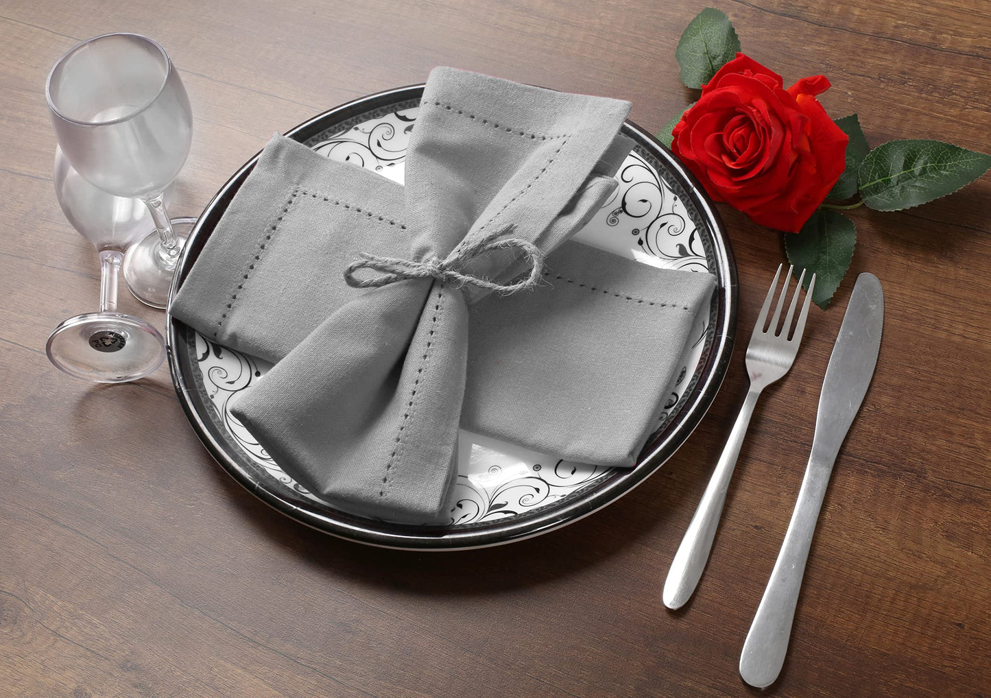 Cotton Cloth Dinner Napkin Set of 12 - Hemstitched 18x18 Inch Decorative Soft Durable Washable Reusable Perfect for Dining Table Décor Farmhouse Easter Party Wedding & Everyday Use - Ash Grey
