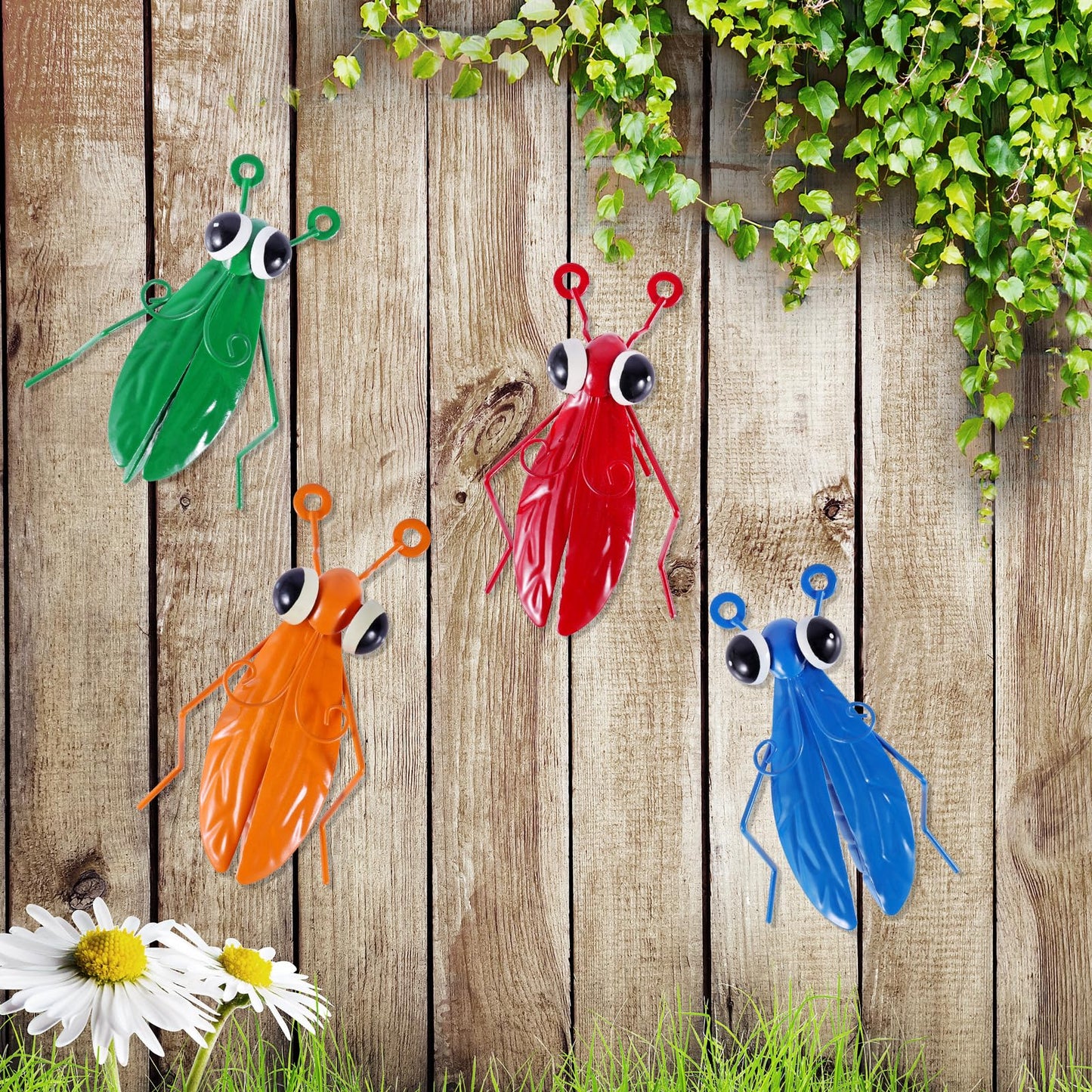 BEIGYFRYFIRE Metal Wall Decor,3D Outdoor Garden Fence Art,Hanging Decoration for Garden Yard Patio Living Room Bedroom Outer Door (4 Pack)