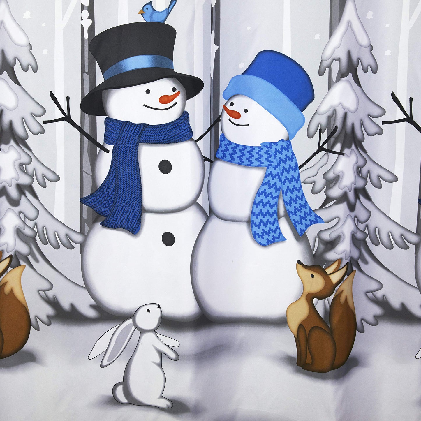 SKL Home Christmas Winter Friends Snowman Shower Curtain, Blue