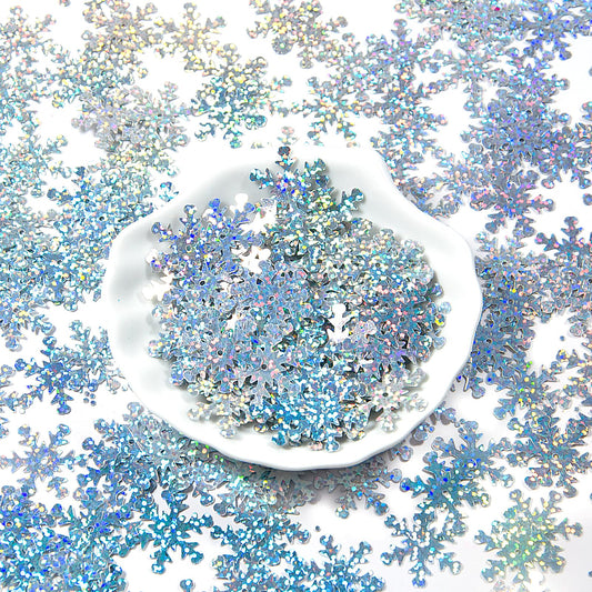 Giftmeet Silver Snowflake Decorations, 2080 Pcs, 0.9 Inch Plastic Shinny Glitter Christmas Snowflake Ornaments for Multiple Occasions