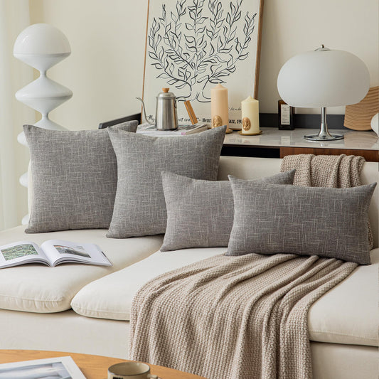 Kevin Textile Faux Linen Square 2 Tone Woven Throw Pillow Covers Sham Cushion Case for Car/Couch Use, 18-inch(2 Packs, Grey)