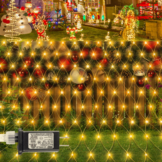 oopswow Christmas Net Lights Outdoor,9.8ft x 6.6ft Mesh Light Waterproof Tree Light,200Led Net String Lights Plug in with 8Modes Connectable for Gazebo Shrubs Lawn Backyard Garden Decor (Warm White)