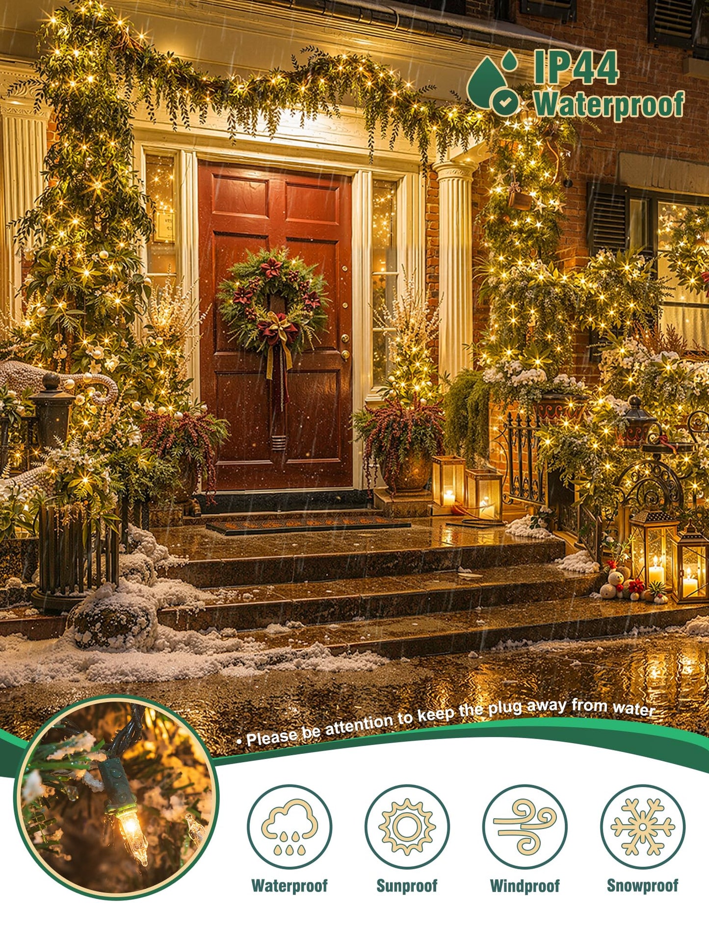 Hopolon Clear Christmas Lights Set 2 Pack 50 Count 13 Feet Incandescent Bulb Green Wire Mini String Lights for Indoor Outdoor Christmas Tree Garland Birthday Wedding Festival Decoration, Warm White