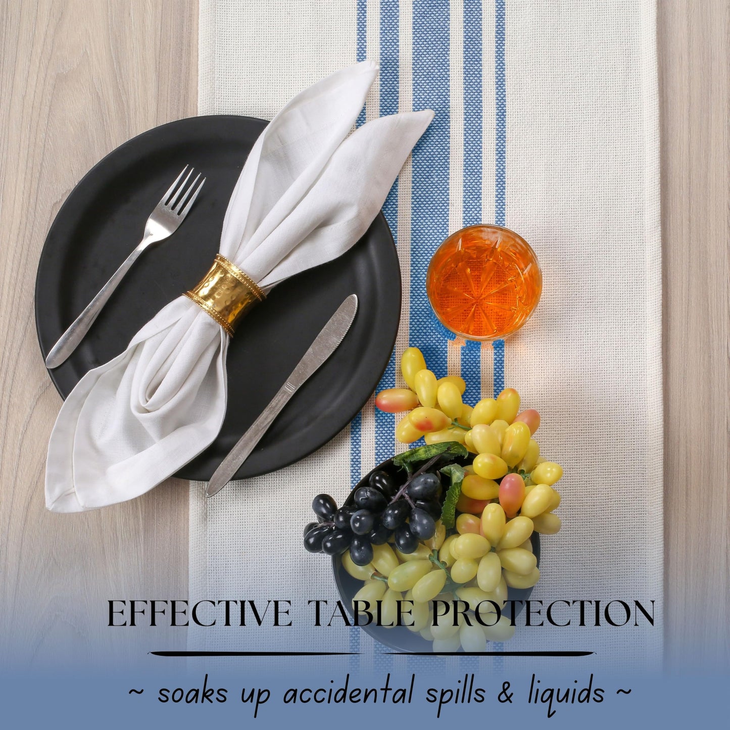 Native Fab Stripe Table Runner - 72 Inches Long Boho Table Covers with Tassels - 100% Cotton, Tight Weave, Non Slip Tablerunner for Dining, Kitchen, Dresser, Wedding, 14"x72" - Light Blue & White