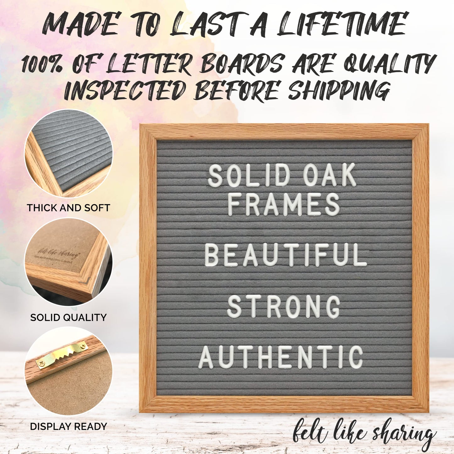 Felt Like Sharing Square Letter Board (Black Felt - 10”x10”) – Changeable Message Board with 3 Sets of Felt Board Letters – Statement Wall Sign for Quotes, Home or Holiday Decor In Oak Frame