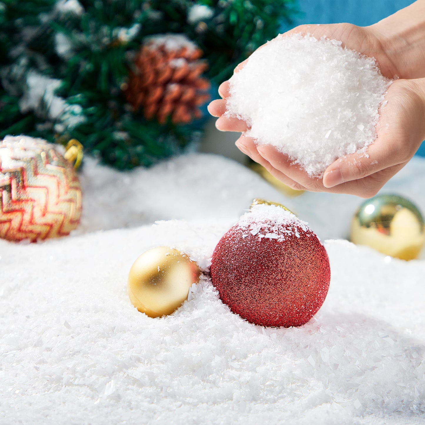 JOYIN 2 Pack 10 Oz Fake Snow 280g Artificial Plastic Snowflakes for Christmas Tree Decoration Xmas Party Home Holiday Decor and White Displays