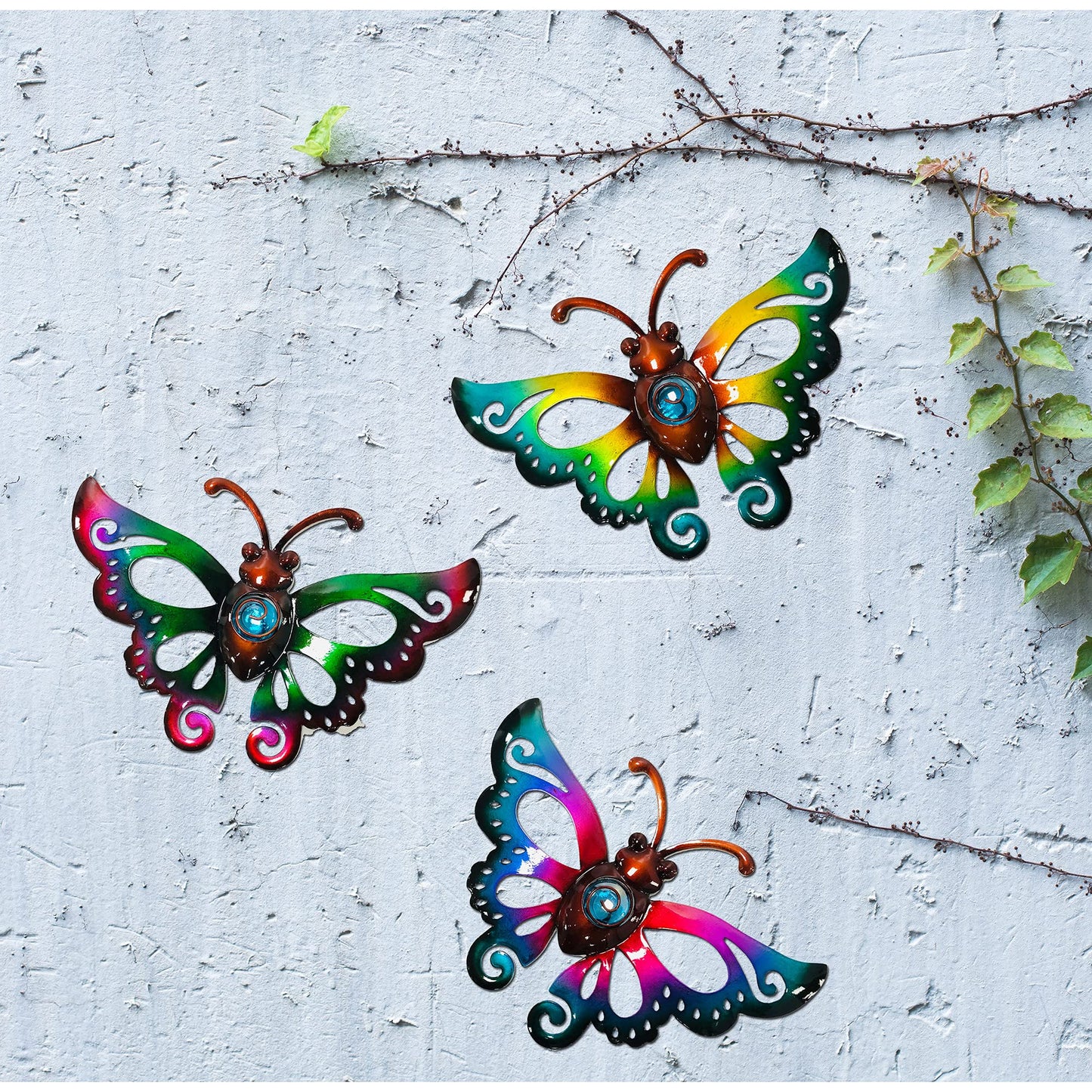 BVLFOOK Garden Decor Clearance Metal Butterfly Wall decor 3D Wall Art Hanging Valentine for Patio Fence, Set of 3, 9 inch, Indoor Outdoor Valentine Gift for Family
