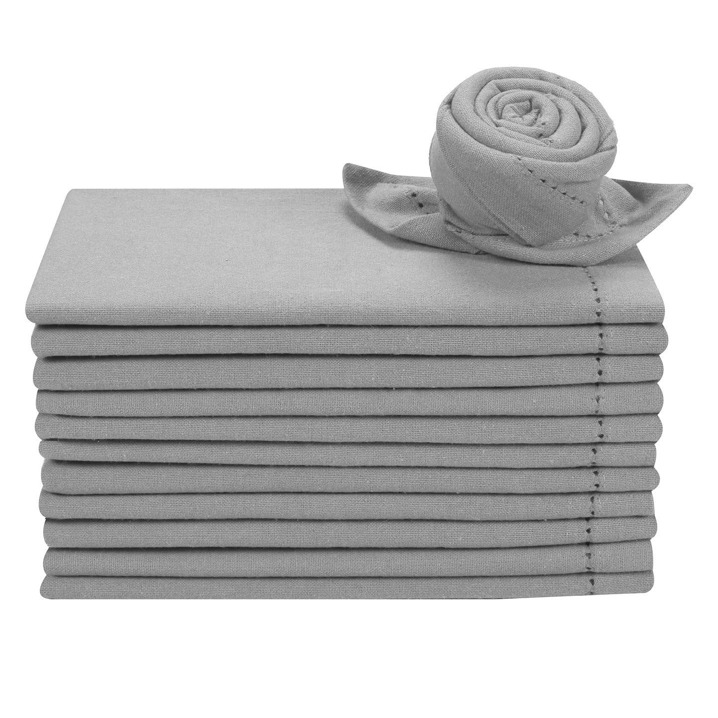 Cotton Cloth Dinner Napkin Set of 12 - Hemstitched 18x18 Inch Decorative Soft Durable Washable Reusable Perfect for Dining Table Décor Farmhouse Easter Party Wedding & Everyday Use - Ash Grey