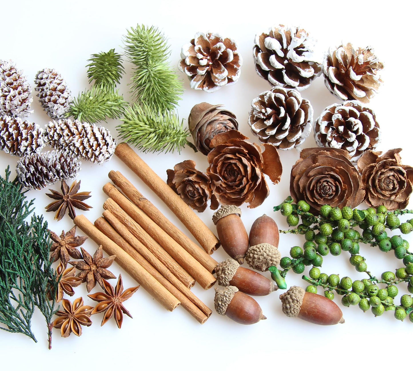 DIY Natural Dried Flower Kit - Bulk Dried Plants, Pine Cones, Scented Lemon Slices, Cinnamon Sticks Wood Roses & Mini Pinecones for Home Décor, Christmas Decoration (Green)