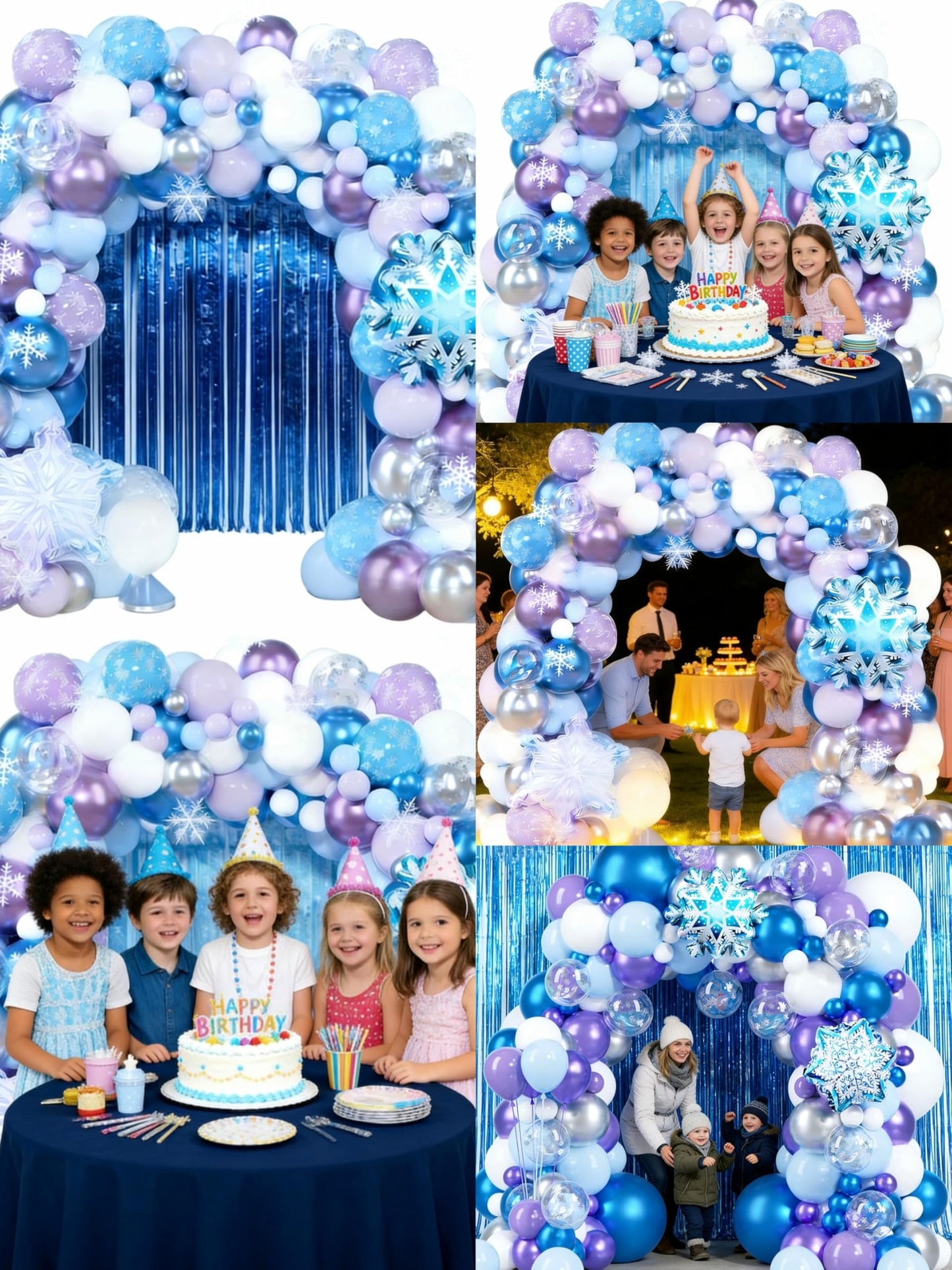 Set of 148pcs Snowflake Balloons Party Decorations Latex Balloons with Snowflake Foil Balloon and Blue Streamers for Baby Shower Birthday Foil Fringe Curtain Backdrop Birthday Party Decor Supplies