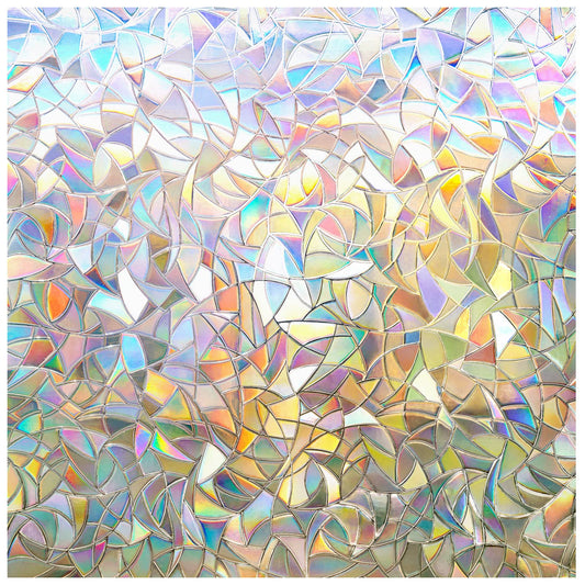 rabbitgoo Window Privacy Film Rainbow Film Decorative Window Sticker, 3D Static Stained Glass Cling Tint for Home Heat Control Non-Adhesive, 17.5 x 78.7 inches