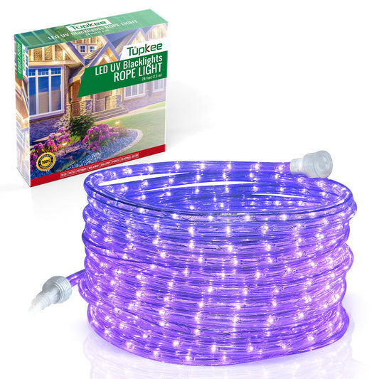 Tupkee LED Black Light Rope Light - UV Blacklights for Fluorescent Glow Party, Birthday, Halloween Stage Decoration - 24 Feet, Indoor Outdoor - 10MM Diameter - 144 LED Ultraviolet Bulbs Tube Lights