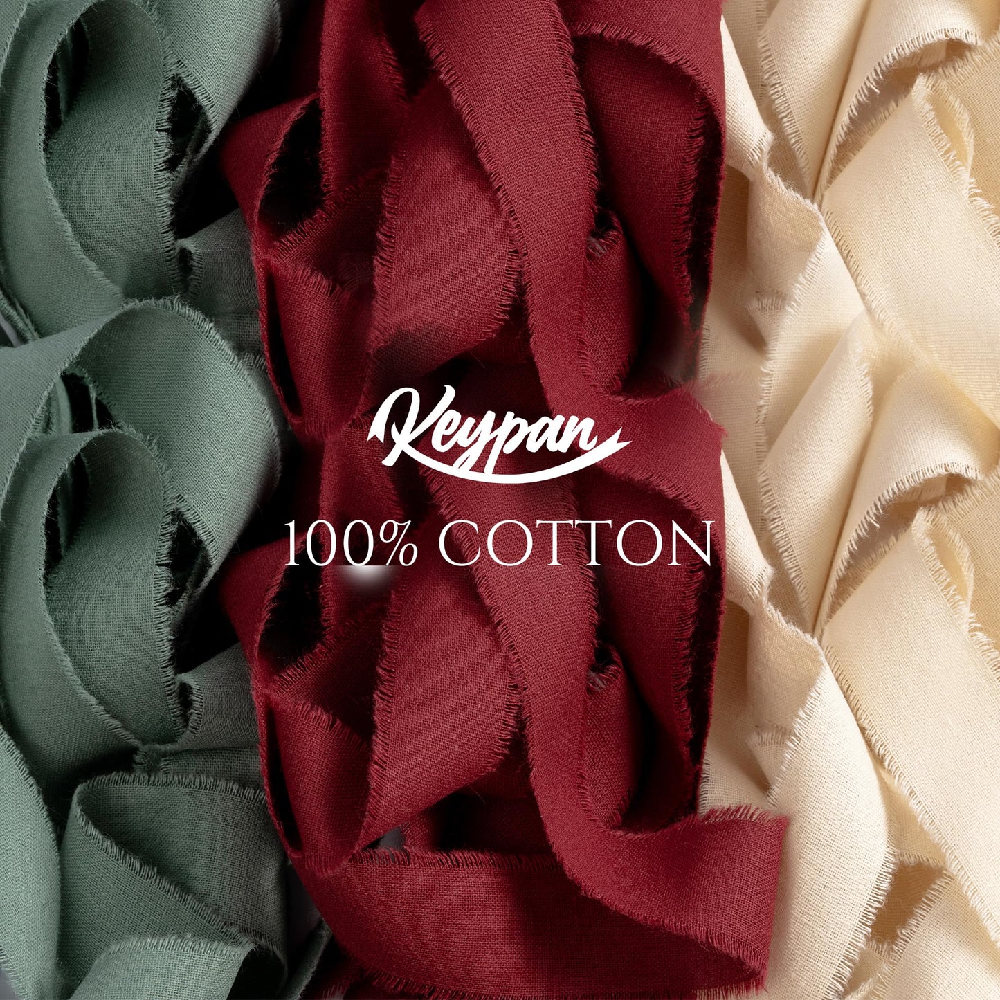 Keypan Christmas Ribbon Set 1" x 15 Yards with Frayed Fringe Fabric Cotton Ribbons for Gift Wrapping Wedding Invitations Flower Bouquet Baby Shower