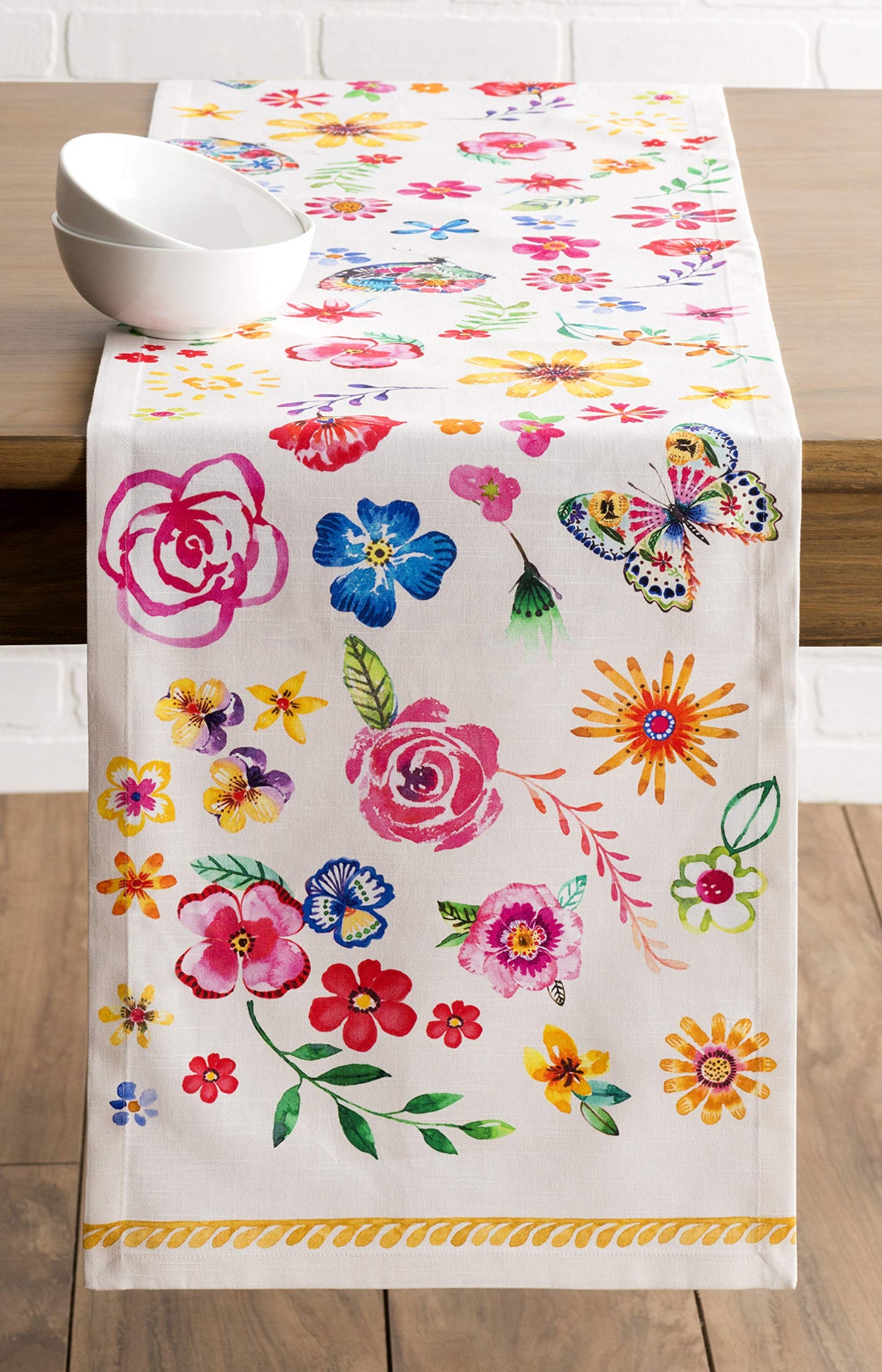 Maison d' Hermine Table Runner 100% Cotton Single Layer Table Runners 108 inches Long Decorative for Home Kitchen Dining Party Gifts for Mothers Day Spring Summer (Happy Florals - Sweety)