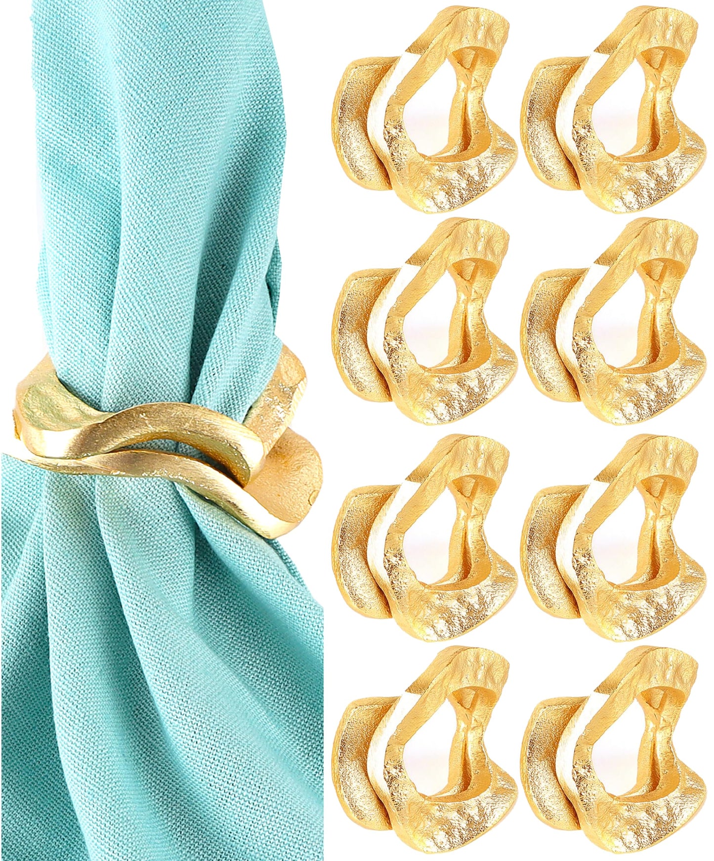 ALPHA Living HOME Modren Napkin Rings - 8 Pcs Premium Metal Napkin Holders for Cloth Napkins Elegant Table Decor for Weddings, Dinners & Special Occasions (Gold)