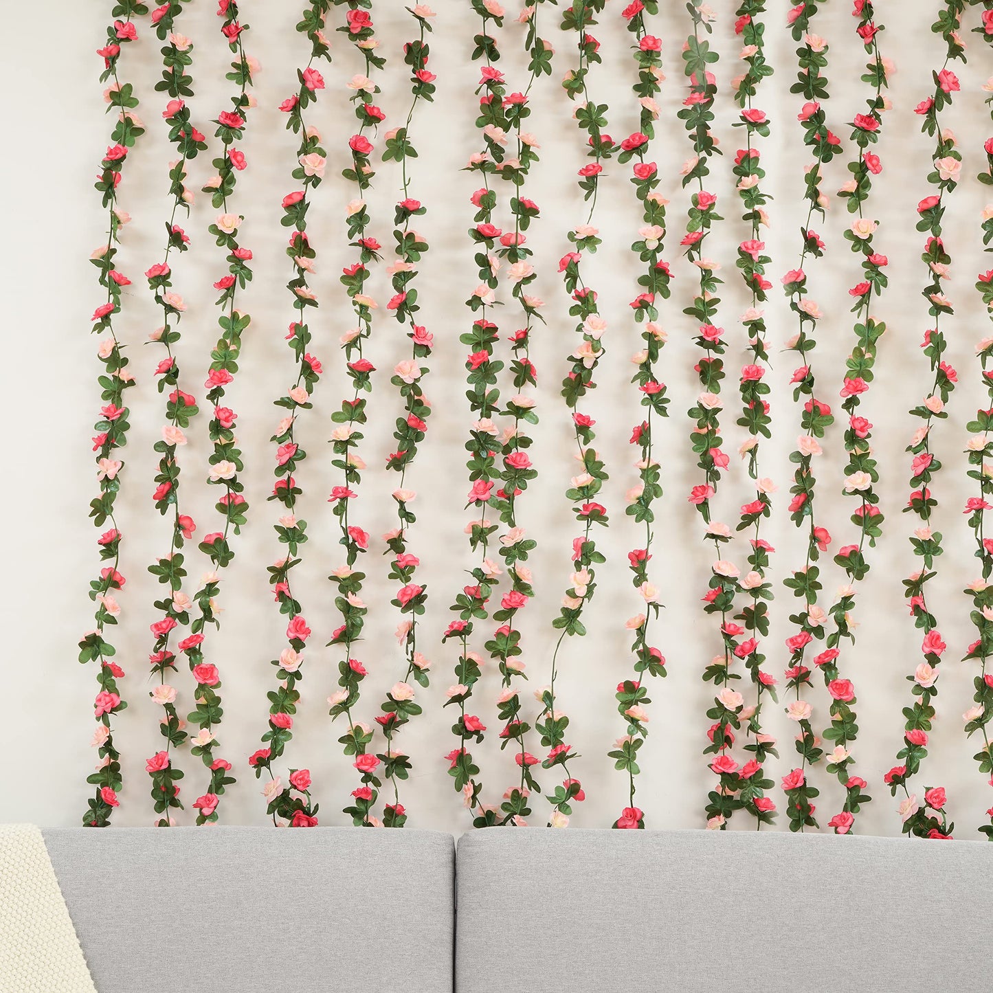 BLEUM CADE 2Pcs 16.4Ft Flower Garland Artificial Rose Vines for Bedroom, Cute Fake Hanging Flower Vines Floral Garland Decorations for Wedding Party Wall Room Decor Aesthetic