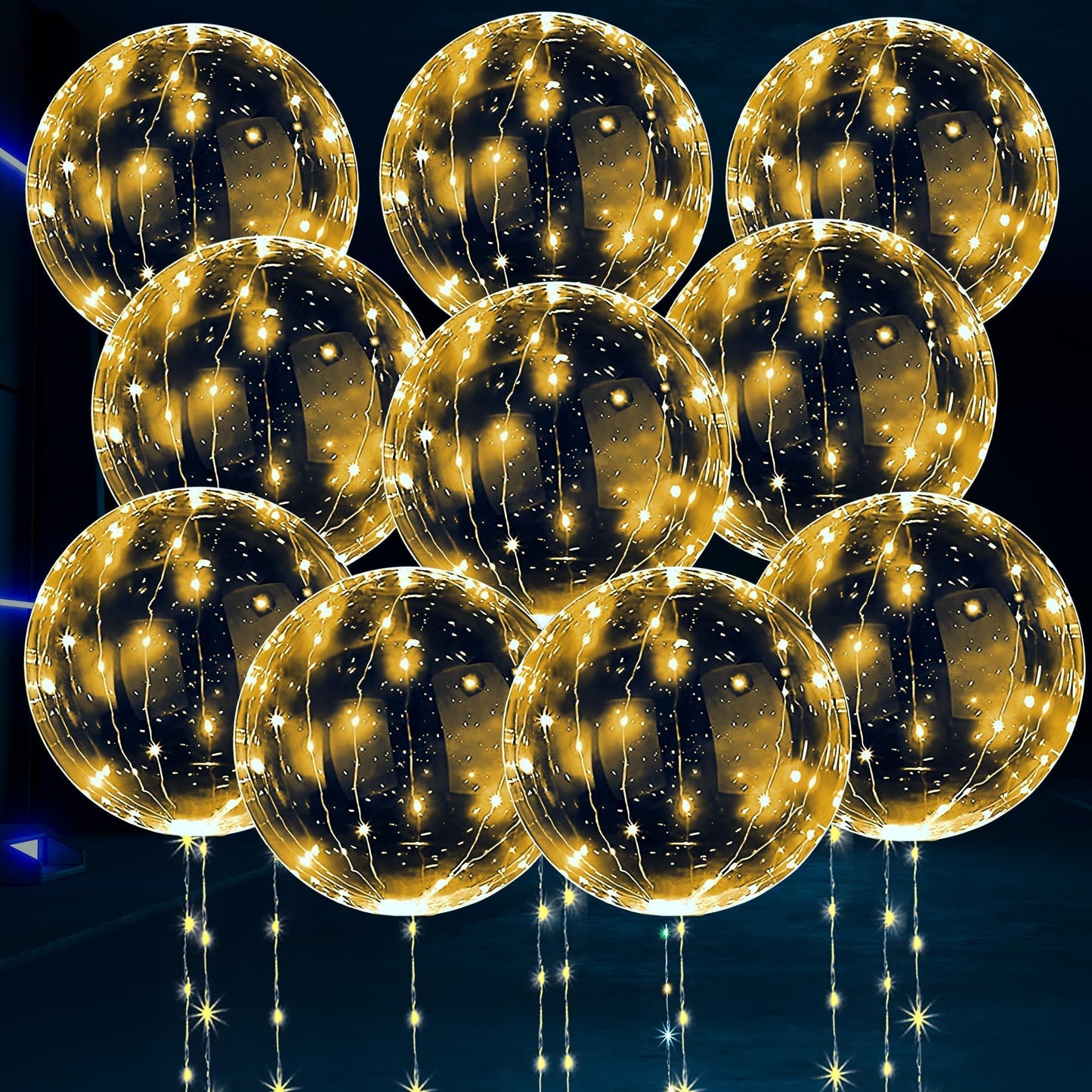 LED Light Up Balloons 10 Pack – 20" Transparent Glow Balloons Light Up with LED String Lights & Switch, Easy Air or Helium Use for Special Events, Weddings, Party Decorations & Festive Nights