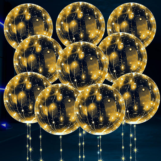 LED Light Up Balloons 10 Pack – 20" Transparent Glow Balloons Light Up with LED String Lights & Switch, Easy Air or Helium Use for Special Events, Weddings, Party Decorations & Festive Nights