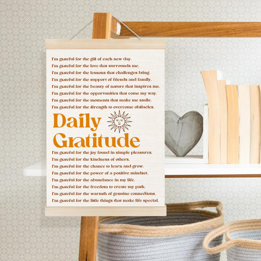 Welshower Vintage Daily Gratitude Positive Affirmations Poster Hanger Frame, Retro Motivational Wall Art Prints Decor for Home Bedroom Dorm Office Yoga Studio Framed, 12x16 Inch
