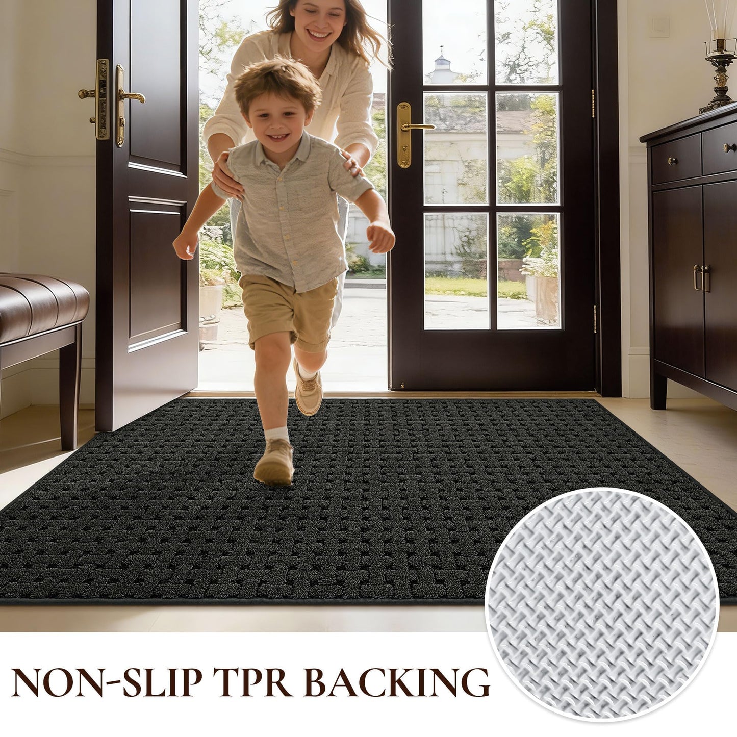 FLOORHUG Door Mat Indoor Entrance 32x48, Non-Slip Washable Doormats Entry Way Mats, Dirt Resistant and Absorbent Welcome Mat, Easy Clean Low-Profile Doormat, Front Door, Inside Entrance, Dark Grey