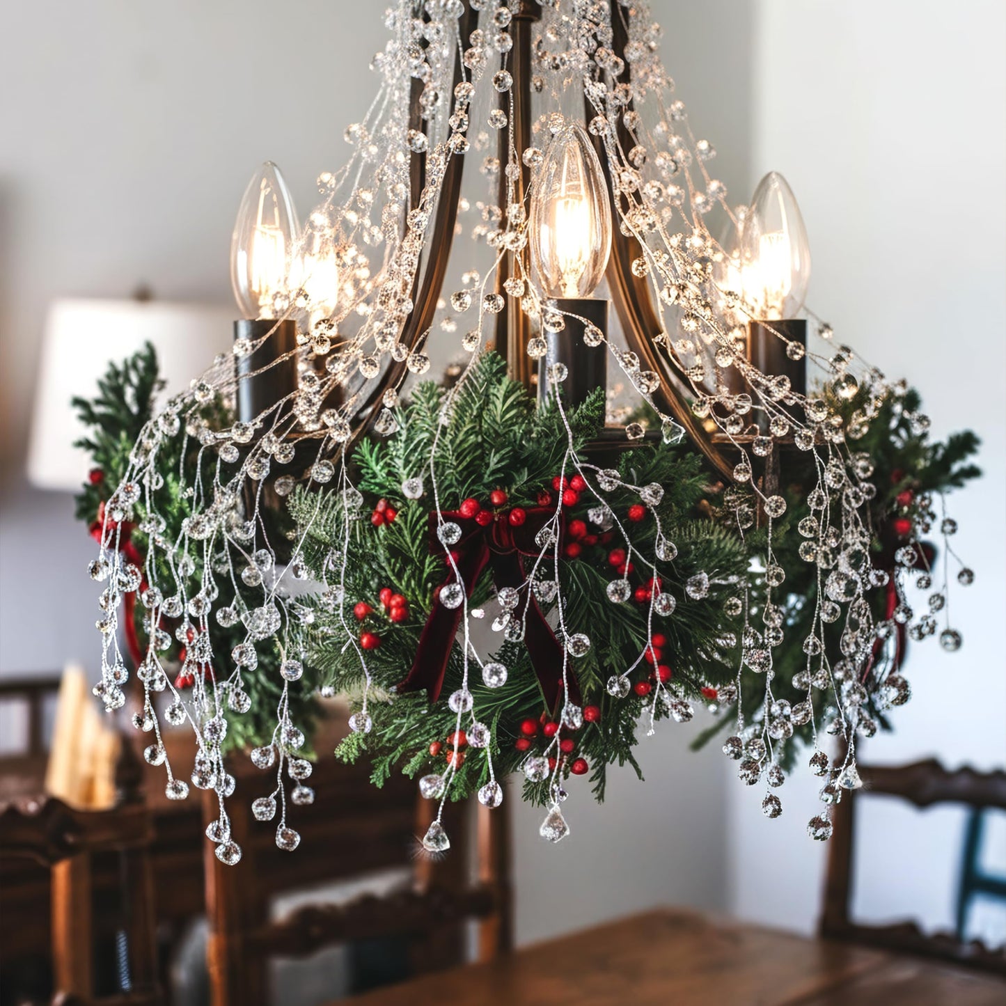 Cheerland Crystal Garland Strands Clear Ice Wire Crystal Garland for Winter Wonderland Party Decorations Diamond Hanging Wedding Decoration Accents Living Room Bedroom Mantel Wreath Decor Supplies