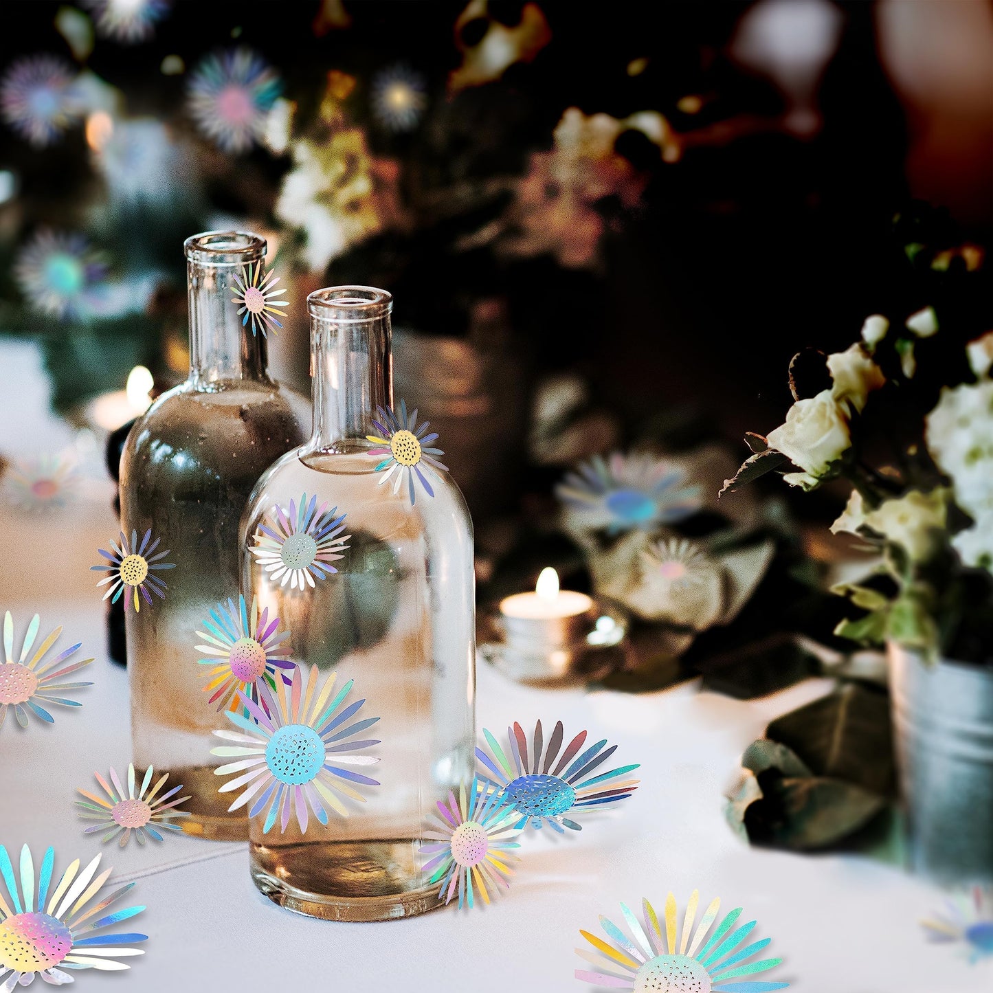 Cheerland Iridescent Wall Decals Peel and Stick Floral Wall Decor Stickers 3D Flower Wall Decal Holographic Iridescent Party Decorations Teal Mandala 3D Flowers Sticker Door Decoration Bedroom Murals