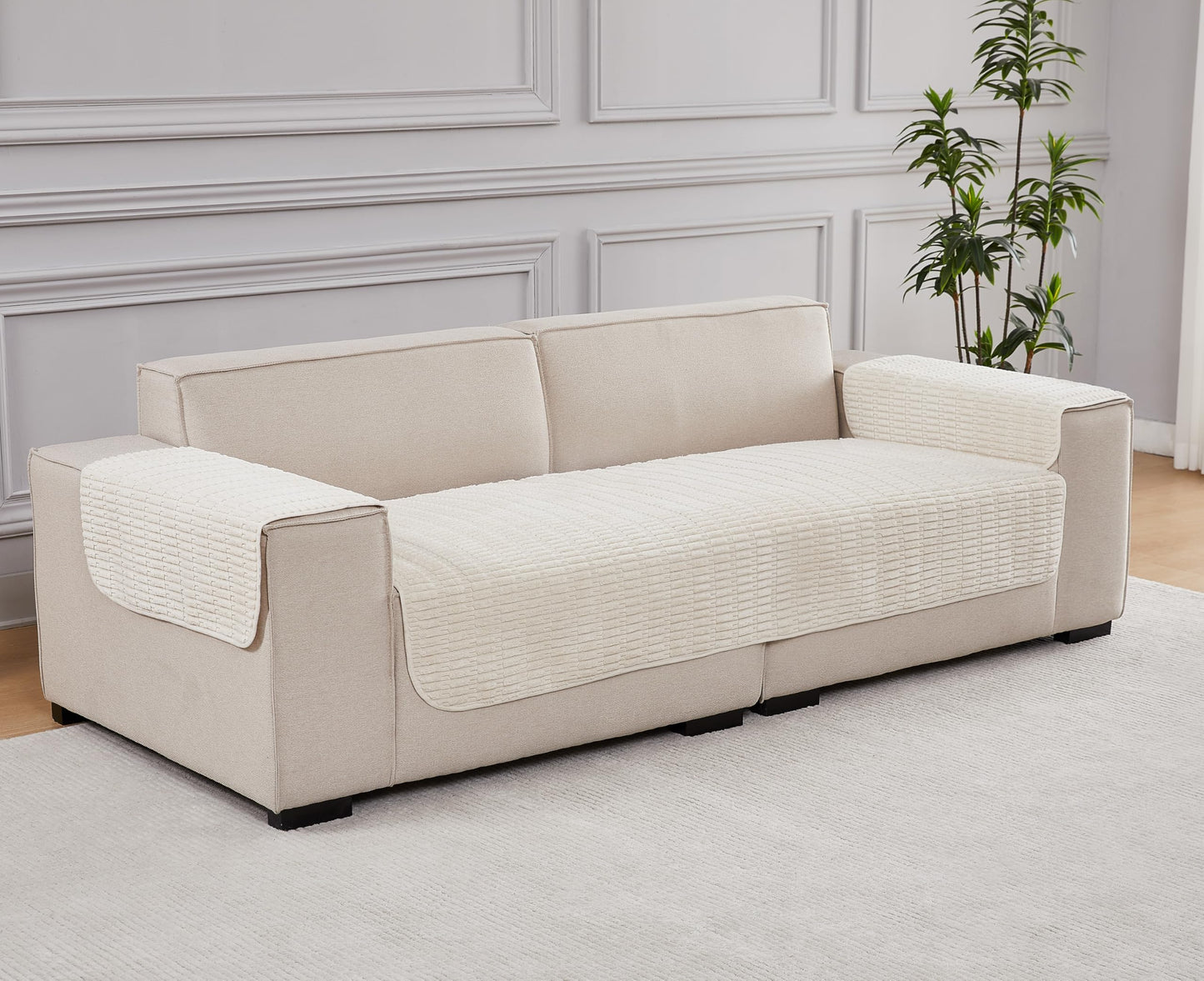 Meider Sofa Arm Covers Couch Arm Covers, 2pcs Chair Armrest Cover Non-Slip Armchair Slipcovers for Sofa Couch (Cream White, 22x26 inch)