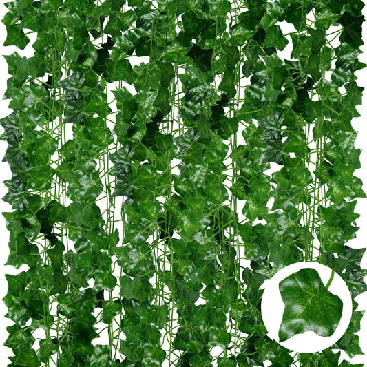ADORAMOUR Artificial Ivy Garlands - 24Pack x 83 Inch Length - Realistic Fake Vines for Room Aesthetic and Garden Wall Decoration for Indoor Outdoor, Green Faux Leaves Plastic Hanging Plants Greenery