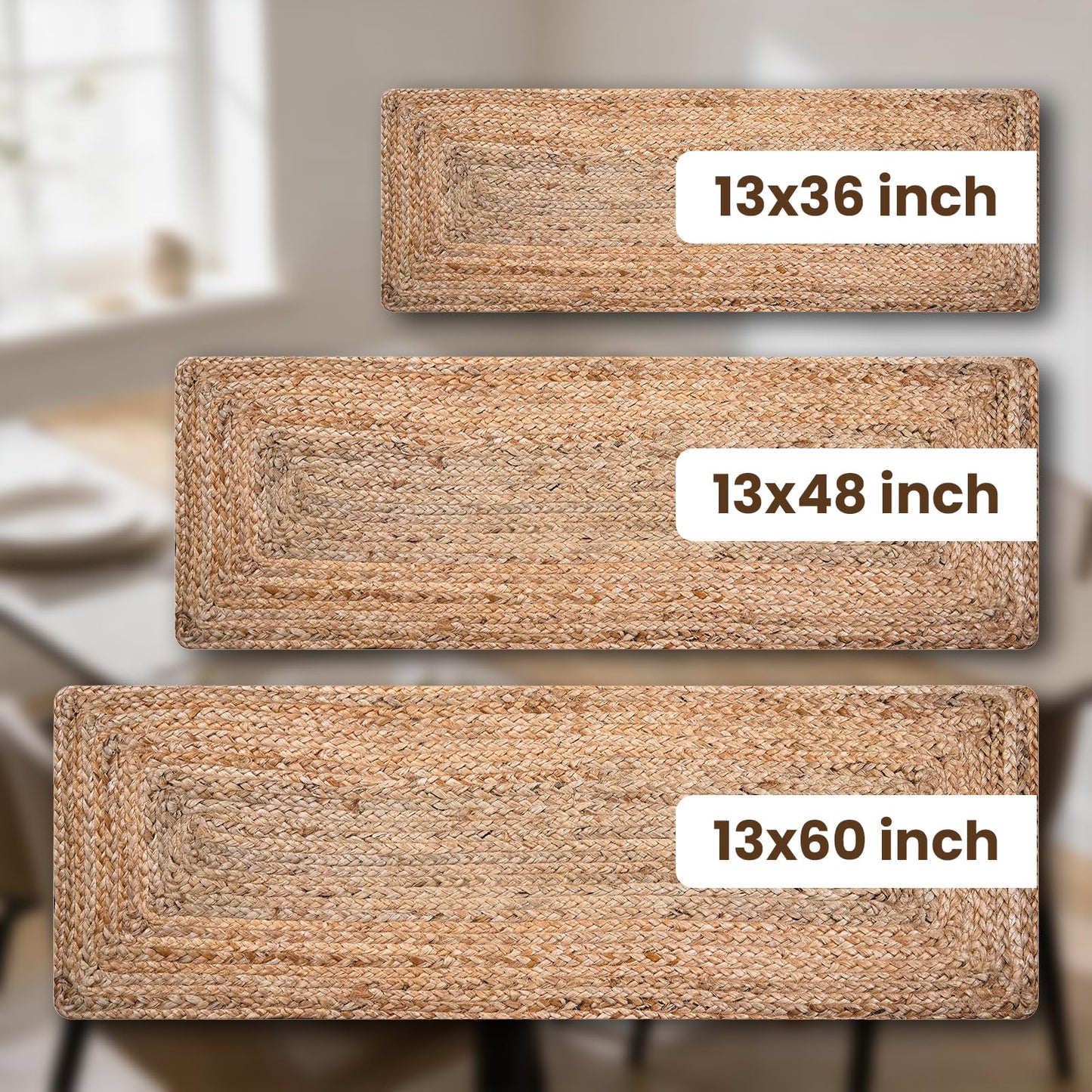 Craft Trade Jute Braided Table Runner for Wedding Parties Rustic Farmhouse Vintage Dining Sisal Weeker Woven Handmade Natural Dining Runner - 13x48 Inch, Rectangle