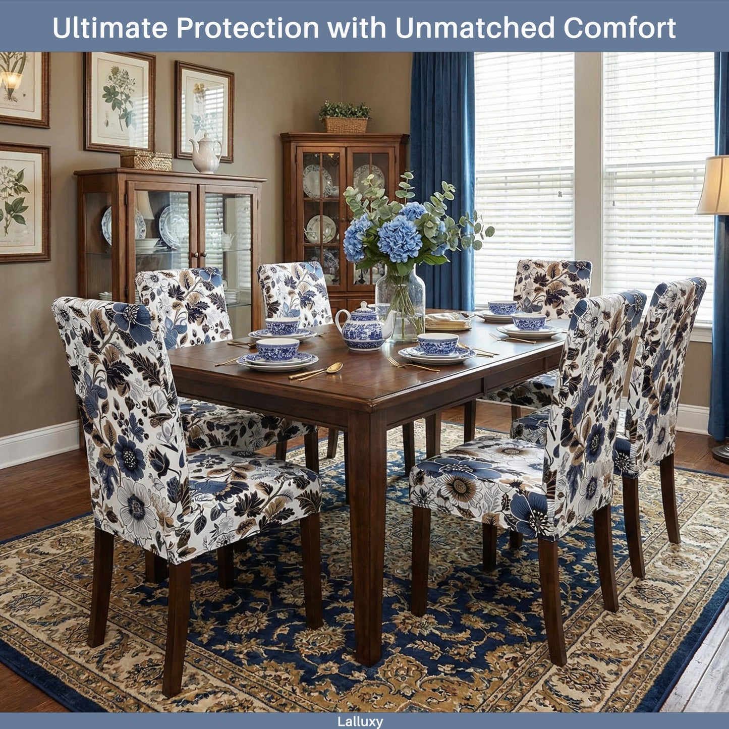 Lalluxy Chair Covers for Dining Chair Set of 4, Stretchy Soft Parson Chair Covers Removable Washable Kitchen Dining Room Chair Slipcovers with Elastic for Universal Fit (Dark Flowers II)