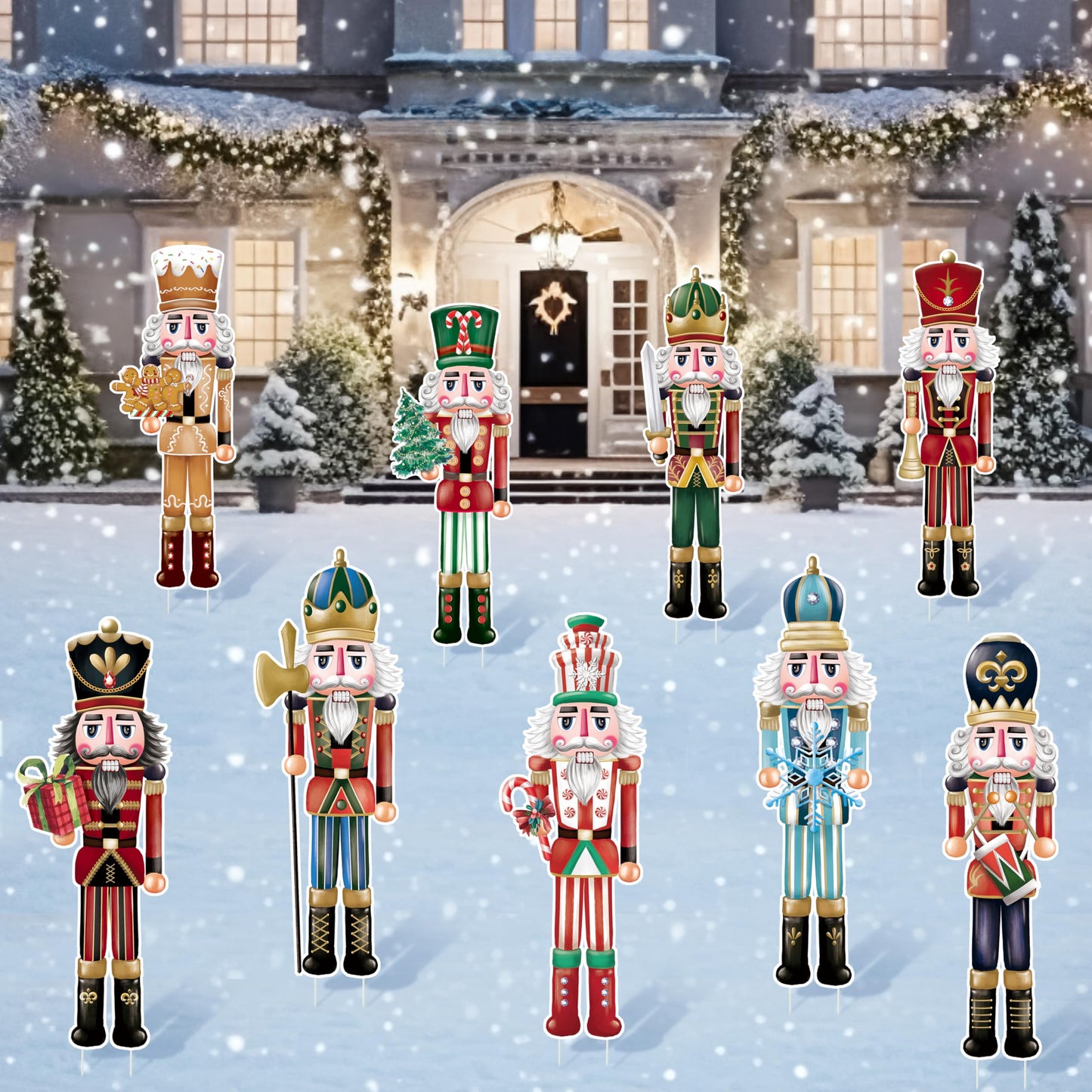 TREWAVE 9 Pcs Christmas Yard Signs with Stakes - Nutcracker Yard Stakes Winter Outdoor Decorations for Lawn Pathway Outside Decor