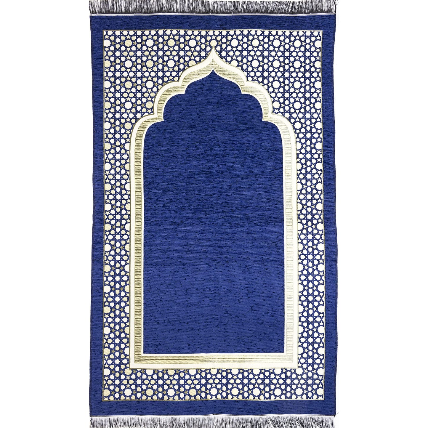 Modefa Turkish Islamic Prayer Mat - Thin Woven Chenille Sajjadah - Intricate Praying Rug Ramadan Eid Gift - Traditional Muslim Janamaz Sajada for Men Women - Geometric Selcuk Star (Royal Blue)