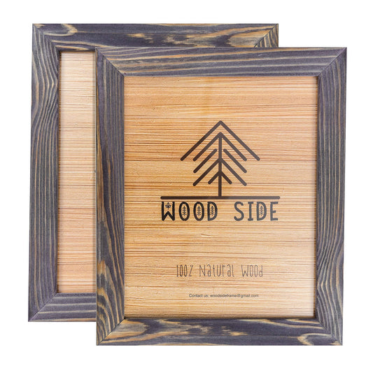 Rustic Wooden Picture Frames 8x10 - Old Dark Grey - Set of 2-100% Natural Eco Solid Wood and High Definition Real Glass for Wall Mounting Tabletop Photo Frame