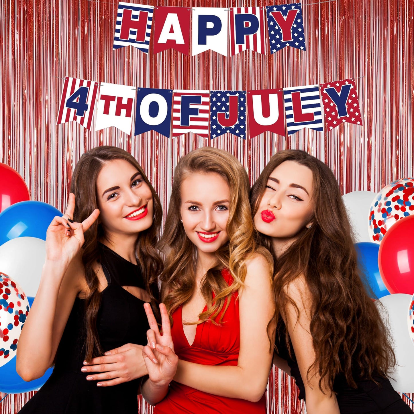 Red Tinsel Curtain Backdrop for Party Decorations - Sparkle Foil Tinsel Fringe Curtains Photo Backdrop Booth (3.2ft x 8ft, 2 Packs)