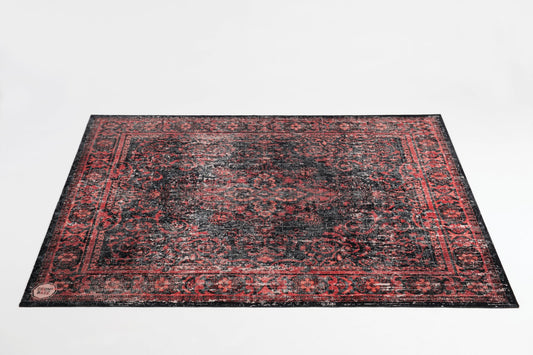 DRUMnBASE Vintage Persian Style Stage Rug, Non Slip Waterproof Rug for Stage or Studio Use to Reduce Vibrations, Black Red, 5.34 FT x 4.65 FT