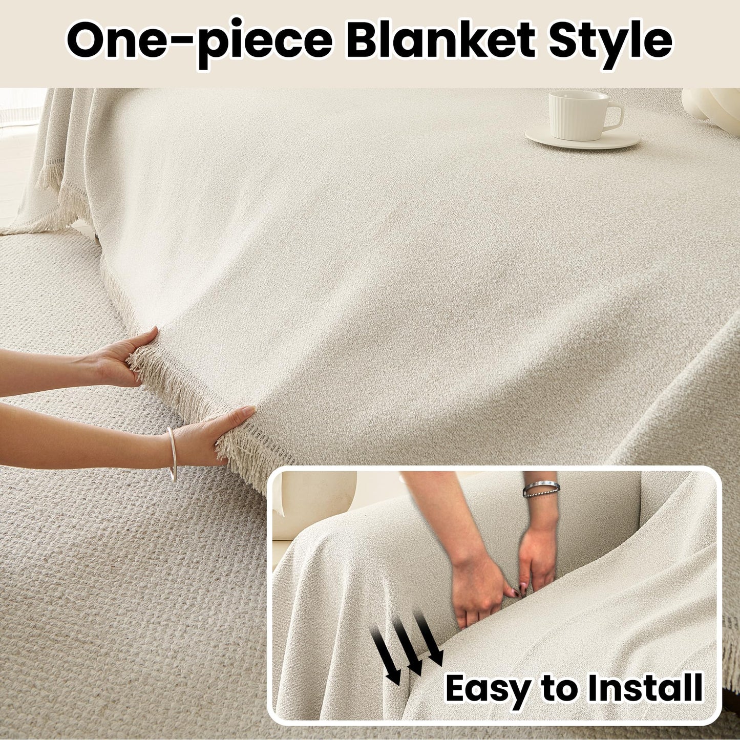 Nestiva Boho Chenille Couch Cover Simple Style Sofa Slipcovers Sofa Cover for 2 Cushion Couch Sofa, Pet Friendly Loveseat Cover Armchair Cover for Sectional Sofa(Beige, 71"x102")
